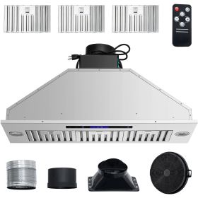 Insert Range Hood, 900CFM 4-Speed, 36 Inch Stainless Steel Built-in Kitchen Vent with Touch & Remote Control LED Lights Baffle Filters